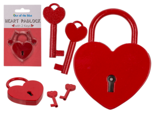 Metal padlock with 2 keys, Heart,