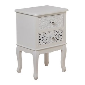 WOODEN NIGHT TABLE WITH 2 DRAWERS CARVED WHITE 45X34X68CM, FIR+PINE+DM LL68018