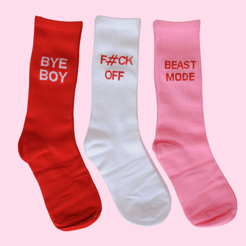 3-Pack %23StatementSocks BAD GIRLS CLUB "Message on Socks" Socks in White, Pink & Red Gift Set