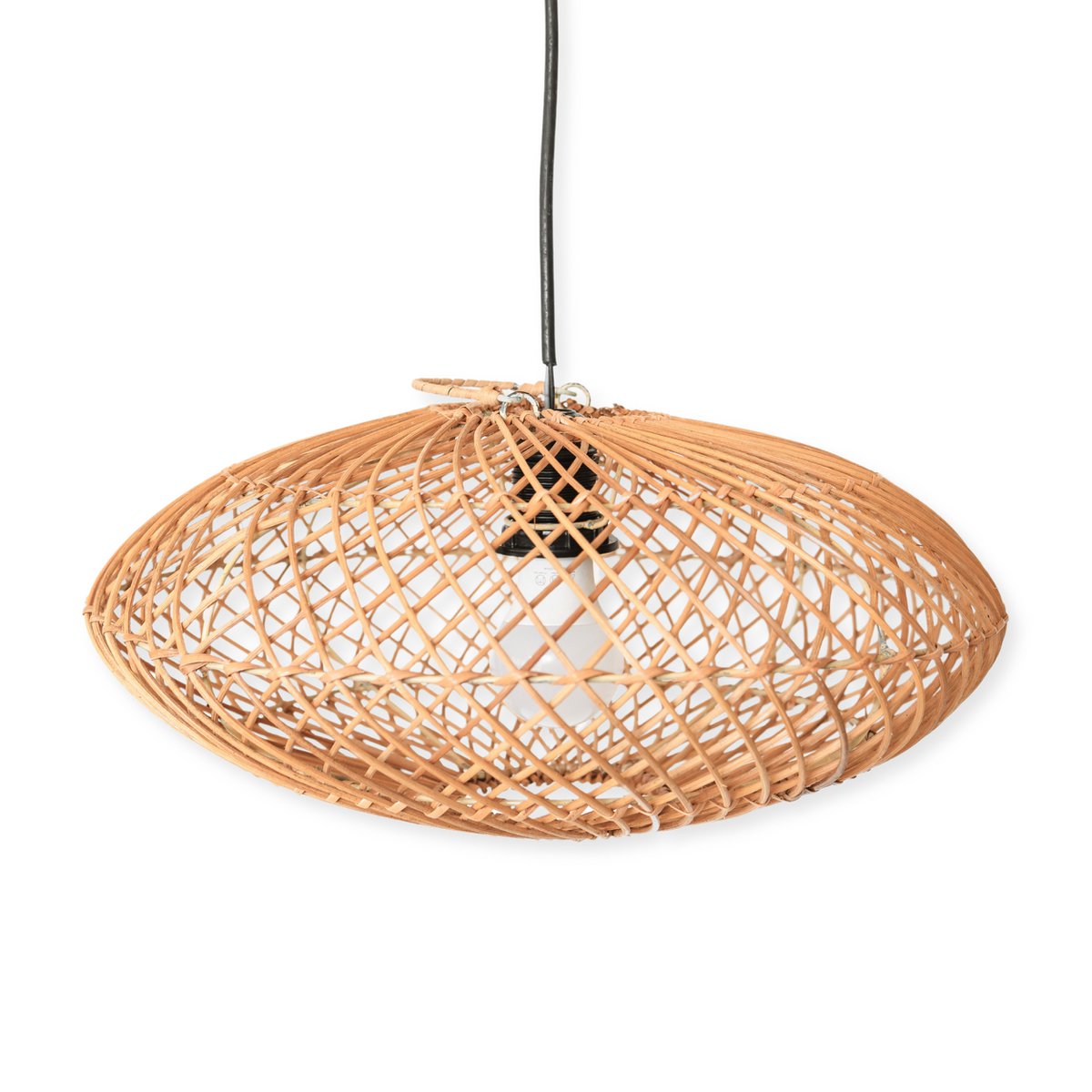 Rattan Abszade-BOHO Wiselant Light-Natural Suiling Lampa-Lampa w kształcie dysku-płaskie ręcznie tkane światło sufitowe (Ø 40 cm) Arana
