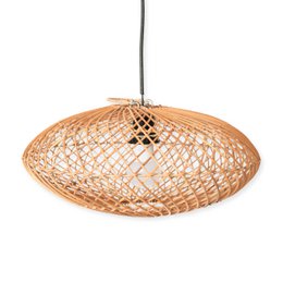 Rattan-Lampenschirm-Boho-Anhänger Licht-natürliche Deckenlampe-Scheibe-förmige Lampe-flaches handgewebte Deckenleuchte (Ø 40 cm) Arana