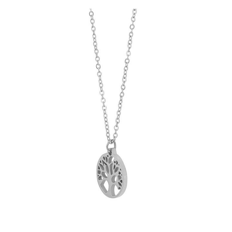 RVS ketting "Junia" met hanger - levensboom, 43 + 5 cm, zilverkleurig