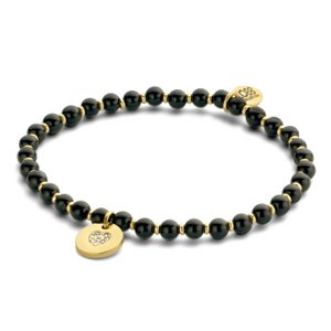 CO88 Collection 8CB-90734 Bracelet Women - Black Agate Beads - 4mm - Metal beads - Pendant - Infinity - Gold colored