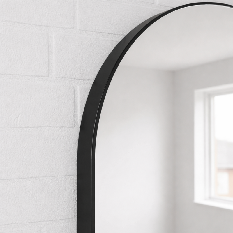 Bogenspiegel 80x180 cm Schwarz – Schmaler Ganzkörperspiegel aus Stahl – Bogenspiegel