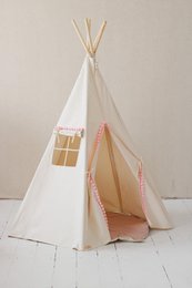 Teepee "Fluffy Pompoms" con pompon e set tappetino