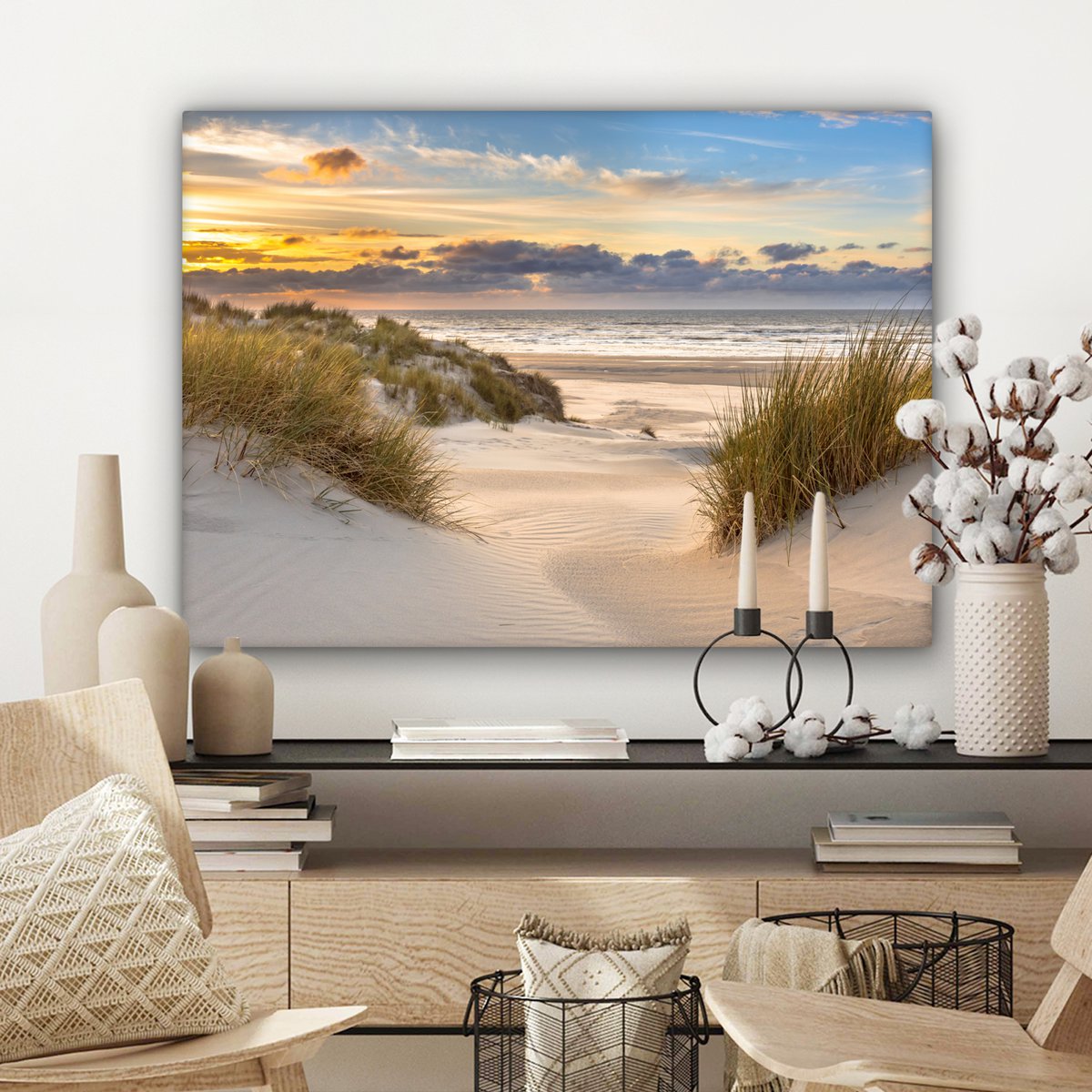 Pintura de lona - Decoración de la pared Beach - Dune - Grass - Sunset - Sala de decoración de la pared - Decoración del dormitorio - Accesorios de habitaciones - Pinturas sobre lienzo