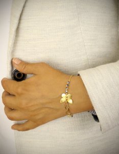 18K gold plated butterfly bracelet with "Black Silver Night" crystals
