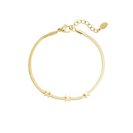 Gold-toned bracelet with three cross charms from Amsterdam, made of stainless steel or silver. Features a delicate chain design with a clasp closure.