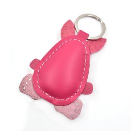 Vet konijn roze handgemaakte leren sleutelhanger
