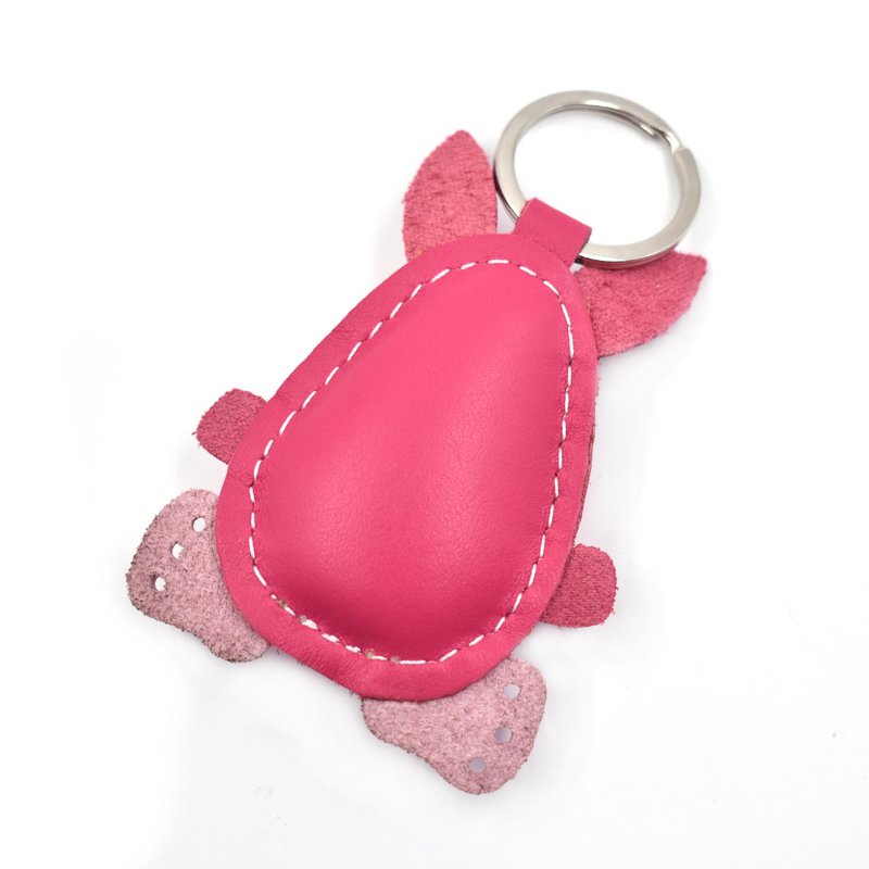 Vet konijn roze handgemaakte leren sleutelhanger