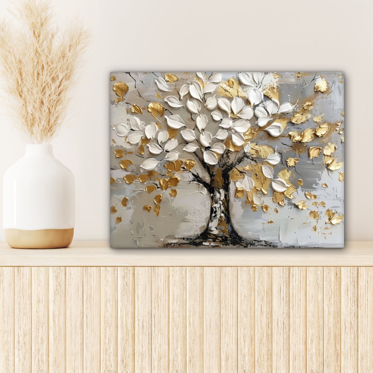 Peinture sur toile - Décoration murale - Boom - Beige - Gray - Gold - Résumé