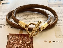 Armband leer hermes style bruin/ goud