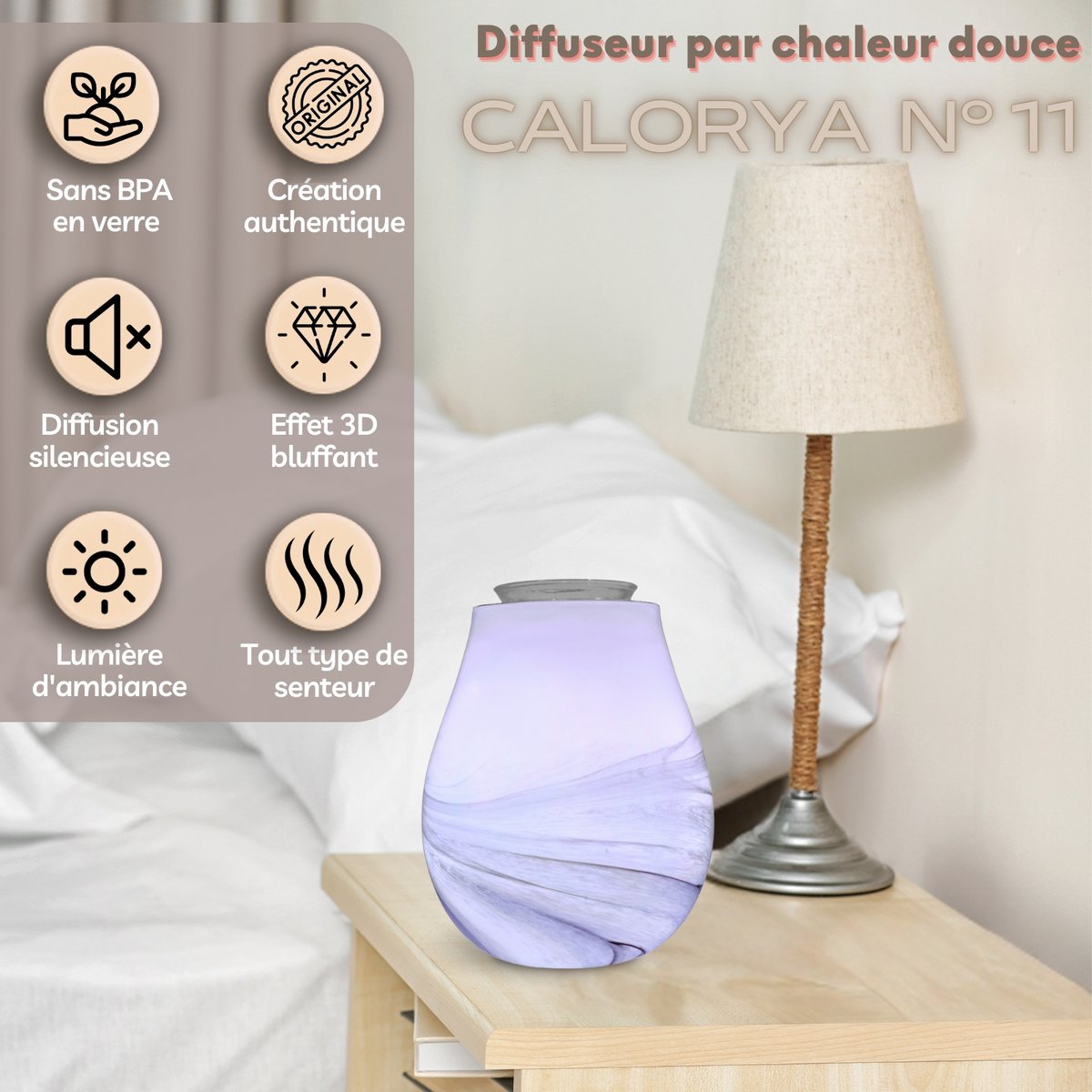Soft heat diffuser - Calorya n ° 11 - in glass - Diffusion and lamp - Aromatherapy accessory - Decoration and gift idea