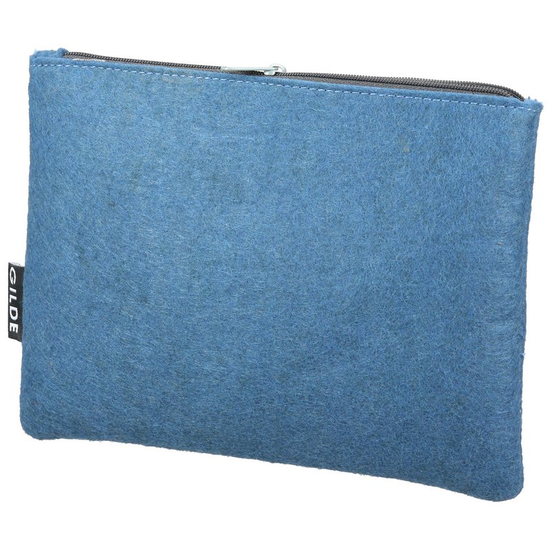 Täschchen, rechteckig, "Camperglück", Schriftzug, Wohnwagenmotiv, Filz, blau, dunkelgrau, VE 12, 2fach sortiert, L. 20 cm, B. 2.5 cm, H. 15 cm