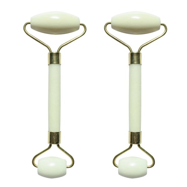 Set de 2 Rodillos Masajeadores - en Piedra Jade Blanco - Herramienta Natural y Masaje Facial - Bienestar Lift