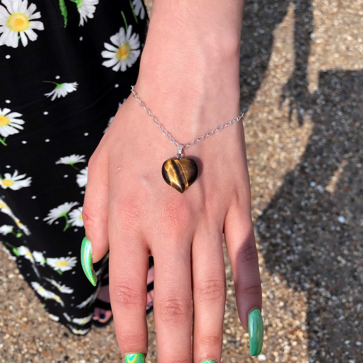 Tiger Eye Heart armbånd i sterling sølv