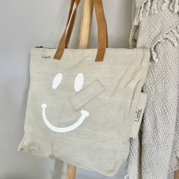 ShopperBag happy face white (vintage light canvas) NEW