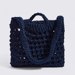 Borsa a tracolla realizzata a mano in “cotone Amorgos” con pochette impermeabile blu