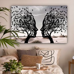 Canvas schilderij  - Wanddecoratie Bomen - Gezicht - Bladeren - Moderne kunst - Muurdecoratie woonkamer - Kamer decoratie modern - Abstracte schilderijen