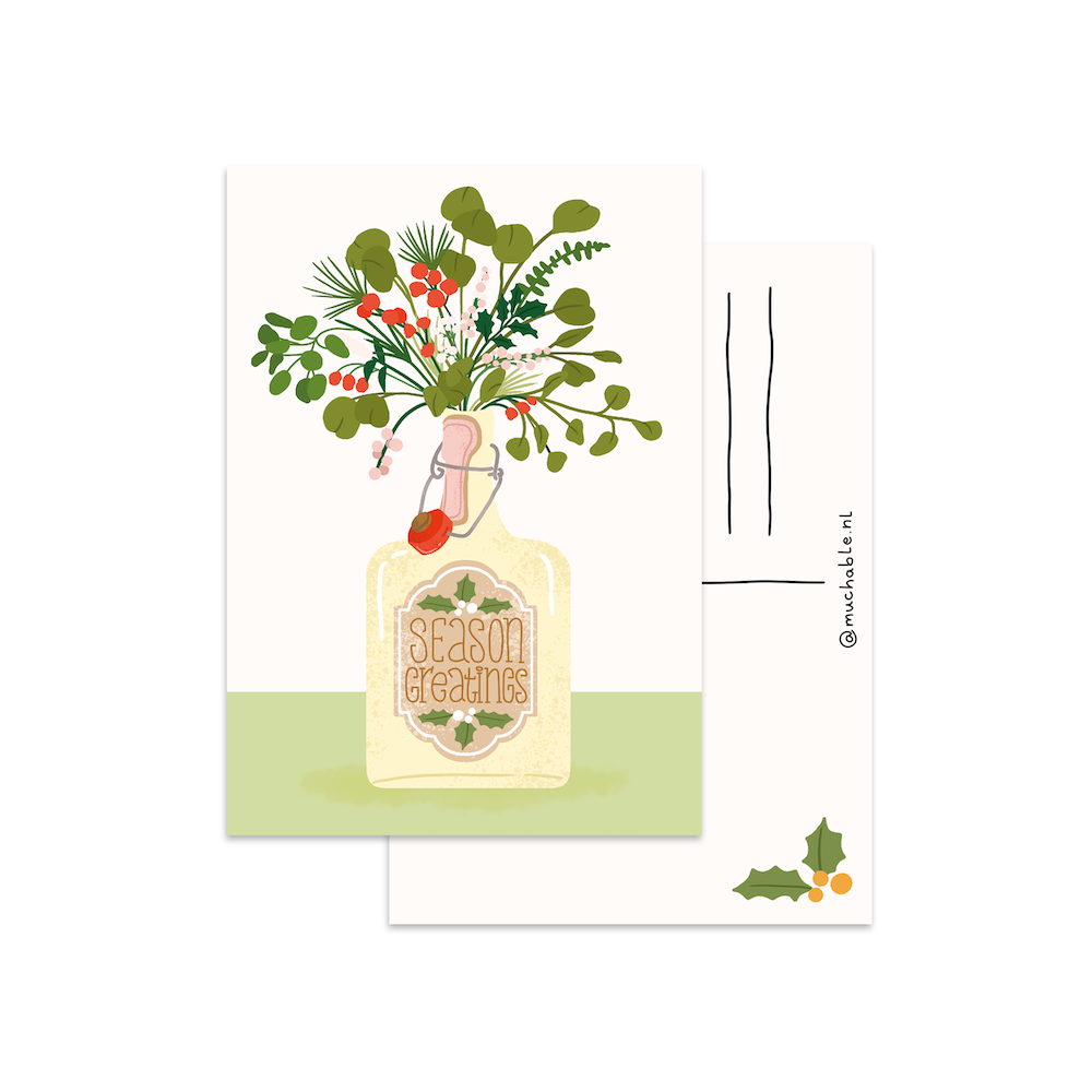 Christmas card Christmas plant/bouquet in vase