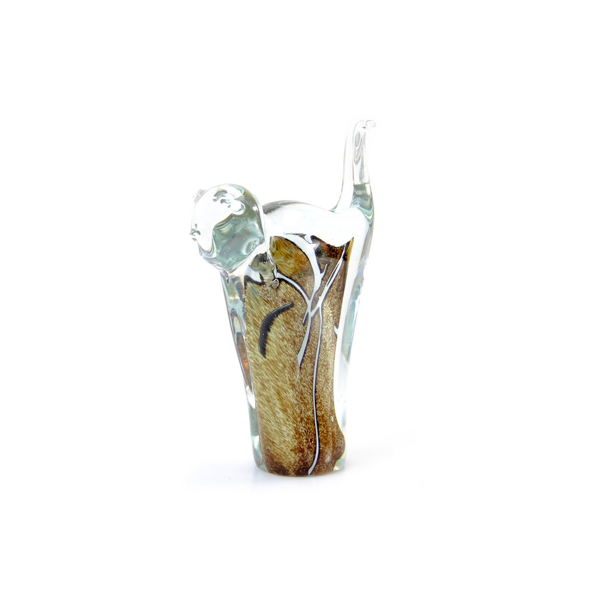 Bruine Kat - Glas - hoogte 12 cm - Handgemaakt