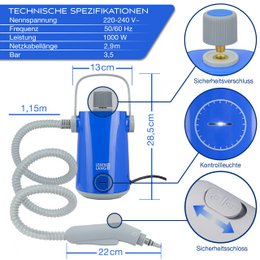 Elektryczny odkurzacz parowy LIFETIME Ręczny odkurzacz parowy - 1000 W i 300 ml + 10 szt. akcesoriów | Ręczny odkurzacz parowy Środek parowy do czyszczenia fug samochodowych na gorące powietrze do płytek łazienkowych i fug mebli tapicerowanych