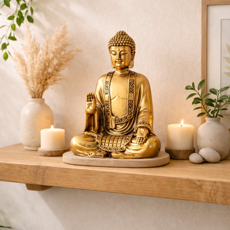 Gouden Bodhi-beeld - Zen- en Feng Shui-decoratie - om een ​​ontspannende en spirituele sfeer te creëren - gelukscadeau-idee