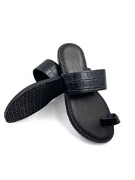 Black Flat Leather Sandals Women, Round Toe Slide Flip Flops from Genuine Leather, Handmade Slide Leather Slingbacks, Sandalmania Sandals