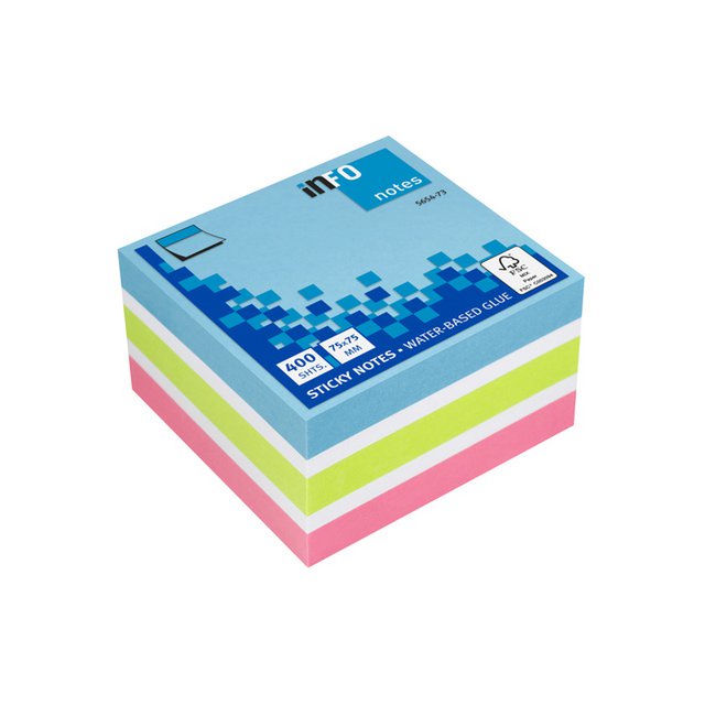 Info Notes 75x75mm 400 vel voordeelpak 3+1 Gratis 100x briljant blauw 50x wit