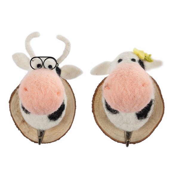 Patère vache avec collier de perles 2 assortis 16 cm UE 6