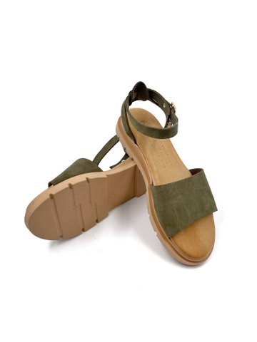Schuif op kaki strappy sandalen van echt leer, leren damessandalen, open teen leren sandalen voor dames, Griekse sandalen met riem