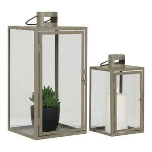 Corfu Lanterns - Green, Steel, Glass, 13/19.5x13/19.5x25.5/40 cm - Set of 2