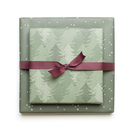 Carta da regalo natalizia sostenibile verde, carta da regalo Alberi di Natale e stelle - carta da regalo fronte-retro realizzata con carta riciclata al 100%.