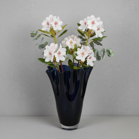 Vase glass wavy dark blue table vase blue glass vase 30 cm high