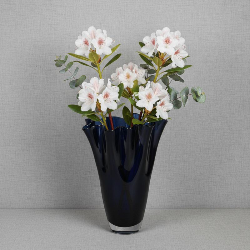 Vase glas bølget mørkeblå bordvase blå glasvase 30 cm høj