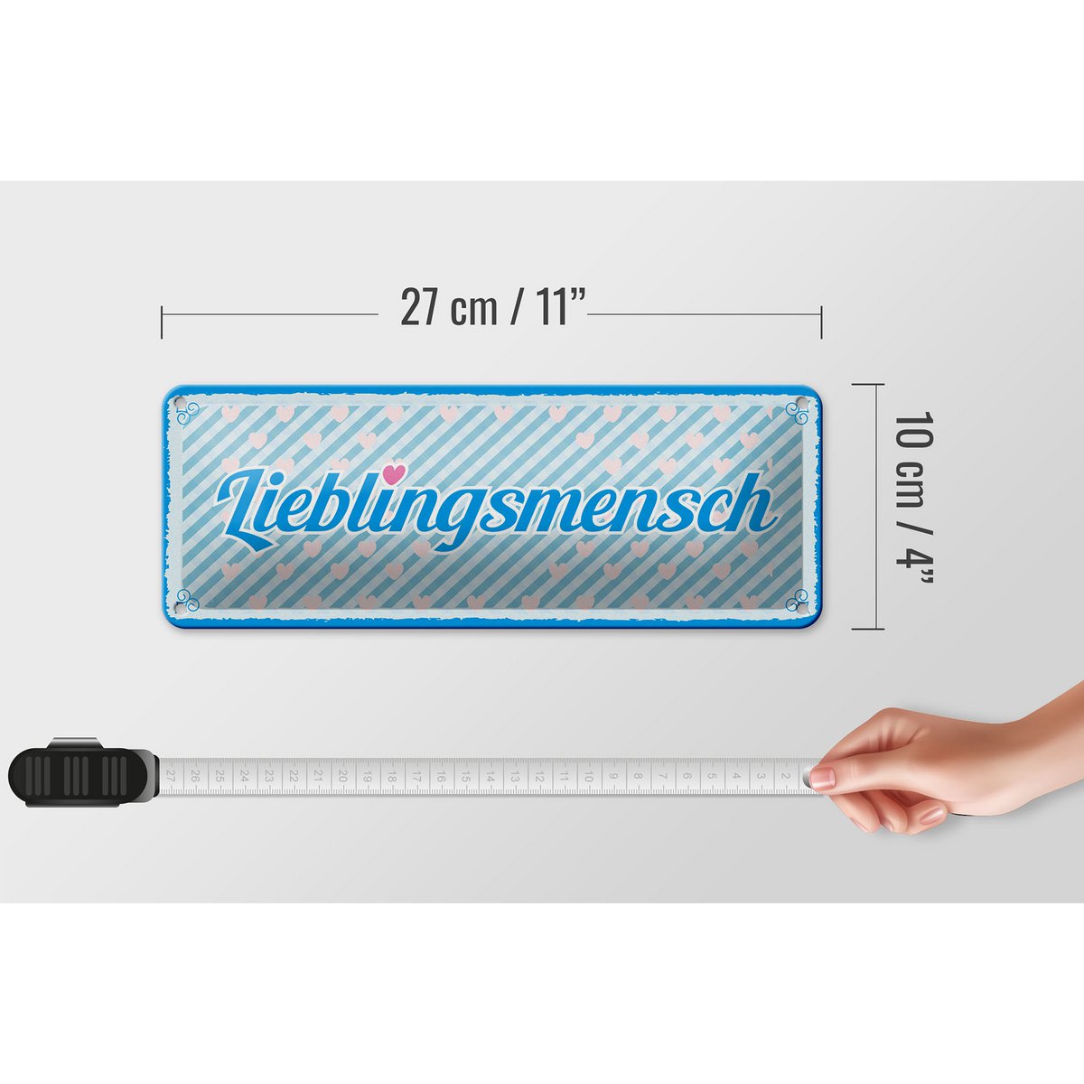 Blechschild Spruch 27x10 cm Lieblingsmensch blaues Herz Deko Schild