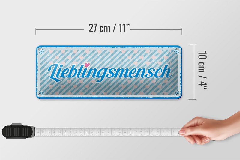 Blechschild Spruch 27x10 cm Lieblingsmensch blaues Herz Deko Schild
