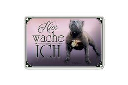 Tin sign dog 18x12cm Pit Bull Terrier here I guard decoration