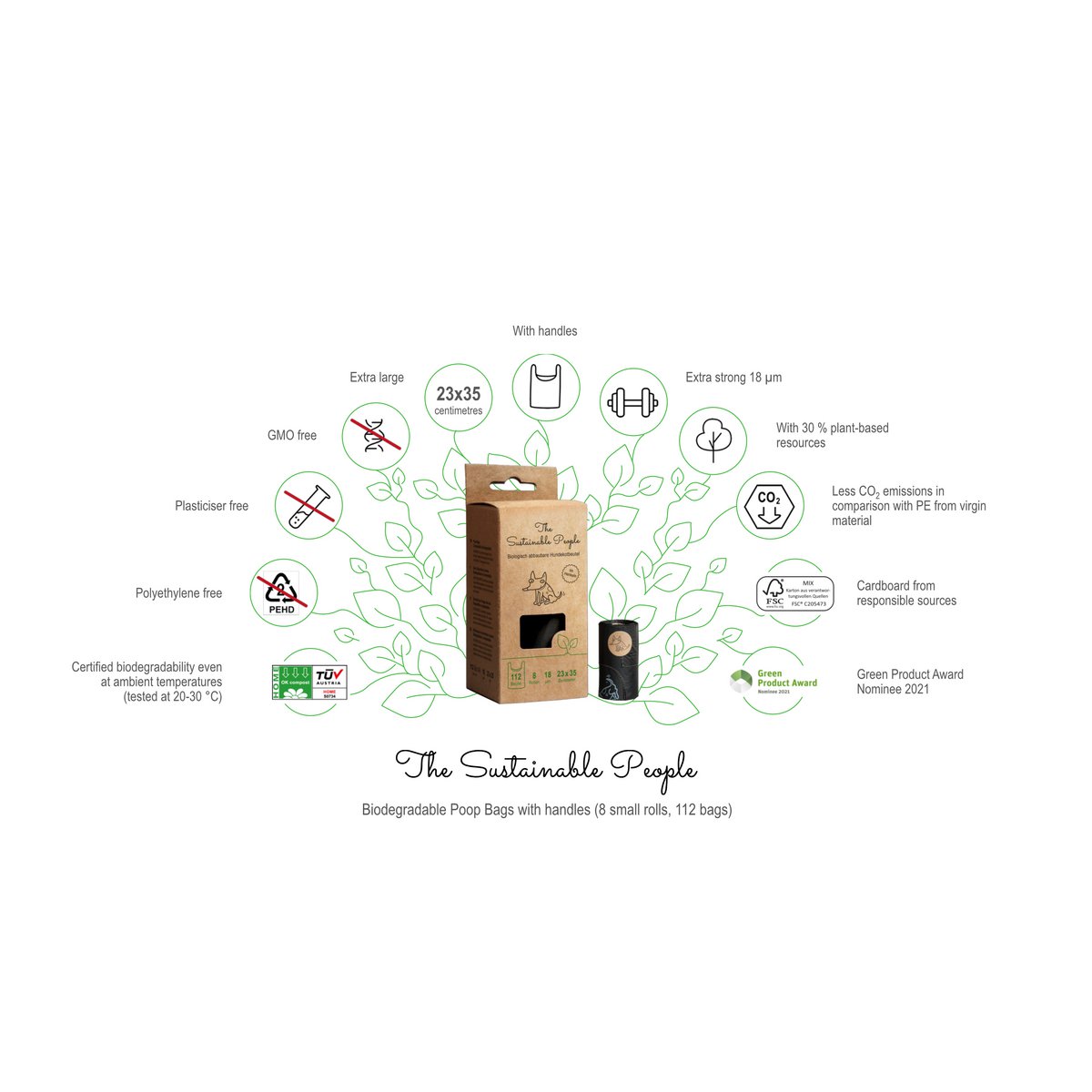 Biodegradable Dog Waste Bags with Handles (112 bags/box)