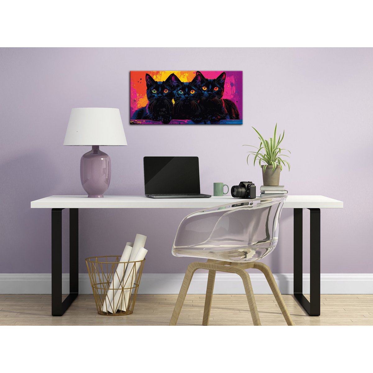 Wandfoto KLEURRIJKE KAT 33x70 cm – canvas foto spieraam decoratie modern