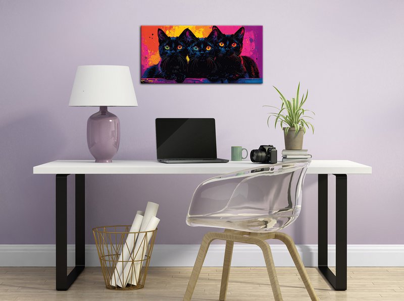 Wandbild BUNTE KATZE 33x70 cm – Leinwandbild Keilrahmen Deko modern