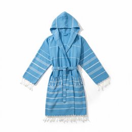 Albornoz con Capucha y Flecos en Algodón - Turquesa - Talla Única - Paraguay