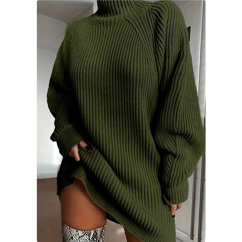 Solider Rollkragen-Langpullover Winter warmes Damen-Pulloverkleid