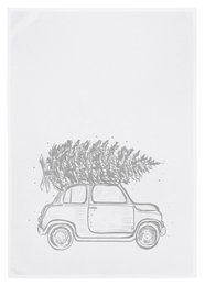 Tea towel white, frenzied Christmas tree, silver