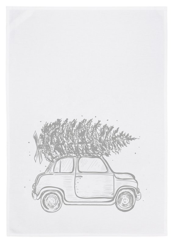 Tea towel white, frenzied Christmas tree, silver