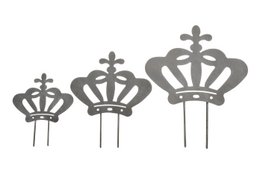 A set of 3 decorative metal crown-shaped wall hangings in various sizes. The crowns have a simple, minimalist design with a matte gray finish.