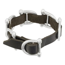 Black and silver leather bracelet with central buckle
