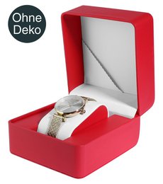 Watch box, hinged with cushion, imitation leather, 11 x 10 x 7.3 cm, red