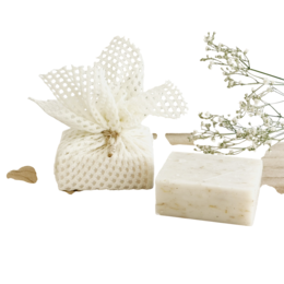  Ivory-colored gauze cloth pouch with delicate floral design, suitable for storing jewelry or other small items.