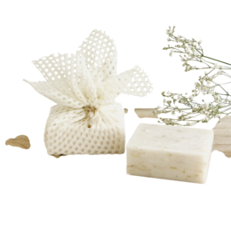 Ivory-colored gauze cloth pouch with delicate floral design, suitable for storing jewelry or other small items.